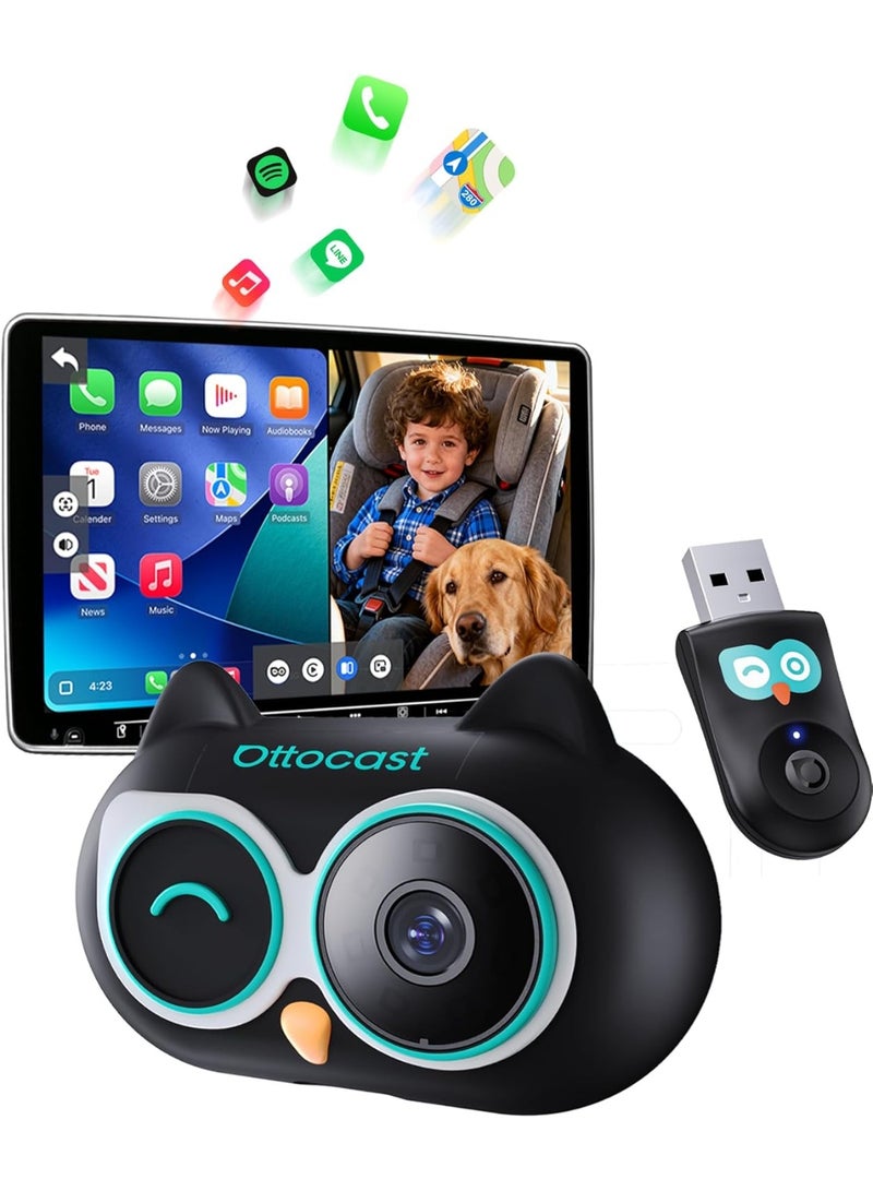 OTTOCAST Cabin Care Car Adapter with Baby Car Camera, Wireless CarPlay Display on CarScreen 2026, Plug-and-Play 1080P HD Rear Seat Baby Monitor, Split Screen Navigation, for Parents & Pet Owners - Image 1